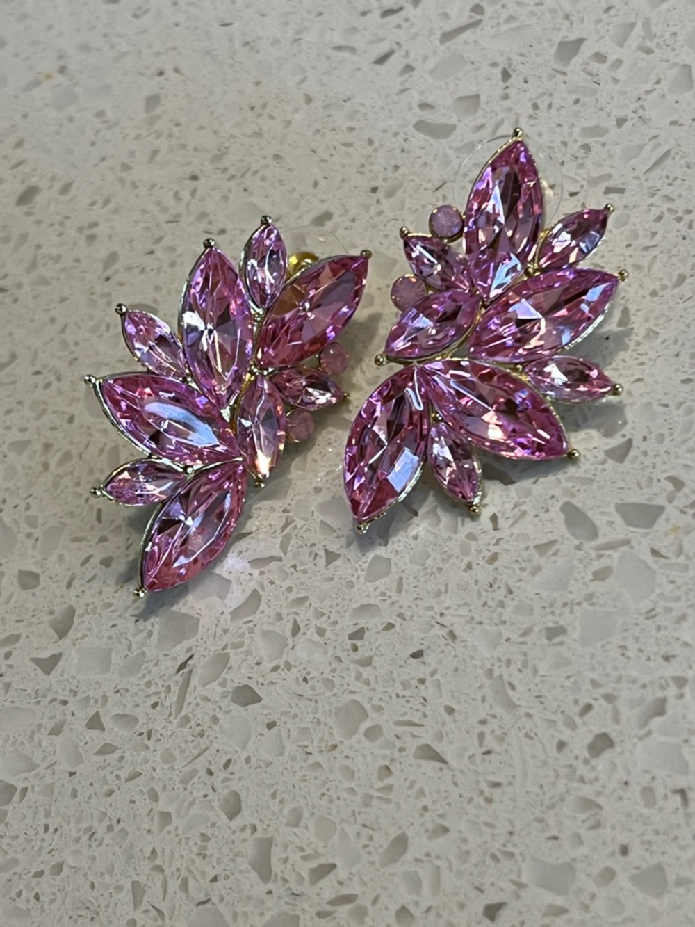 Pink color Retro Cluster Crystal Dangle Earrings Rhinestones Stud Earrings